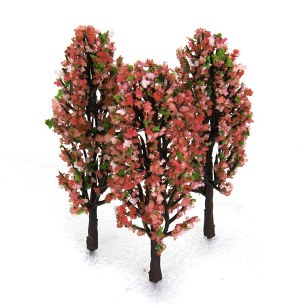 3.3 Inch Green Train Set Scenery Landscape Model Tree with Peach Flowers Scale 1/200 - 20PCS