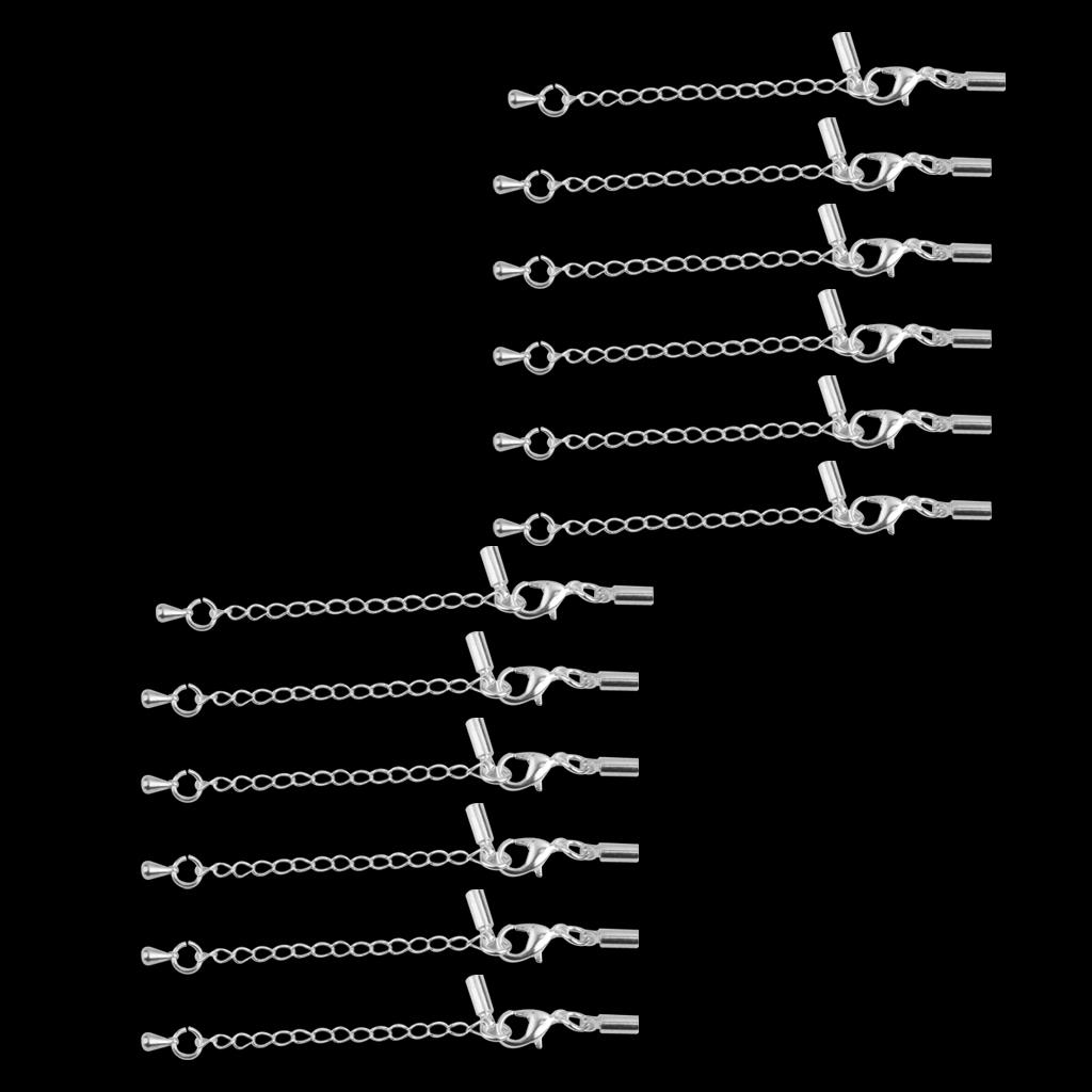  Clasp and Clip Ends Set with Extender Chain 12pcs Silve 3mm