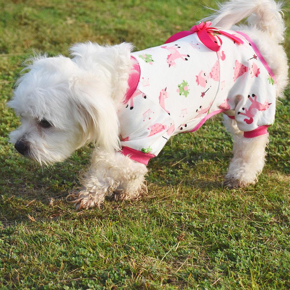 Pet Dog Puppy Cotton Clothes Soft Pajamas Cartoon Jumpsuit Apparel Pink M