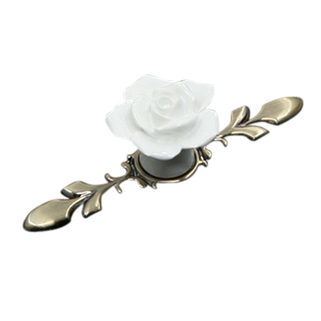 170mm Wardrobe Cupboard Dresser Drawer Ceramic Rose Pull Handle Knob-White