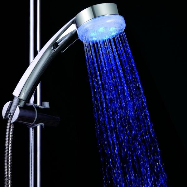 Handheld Shower Head Water Temperature Sensor Bathroom LED Light Blue