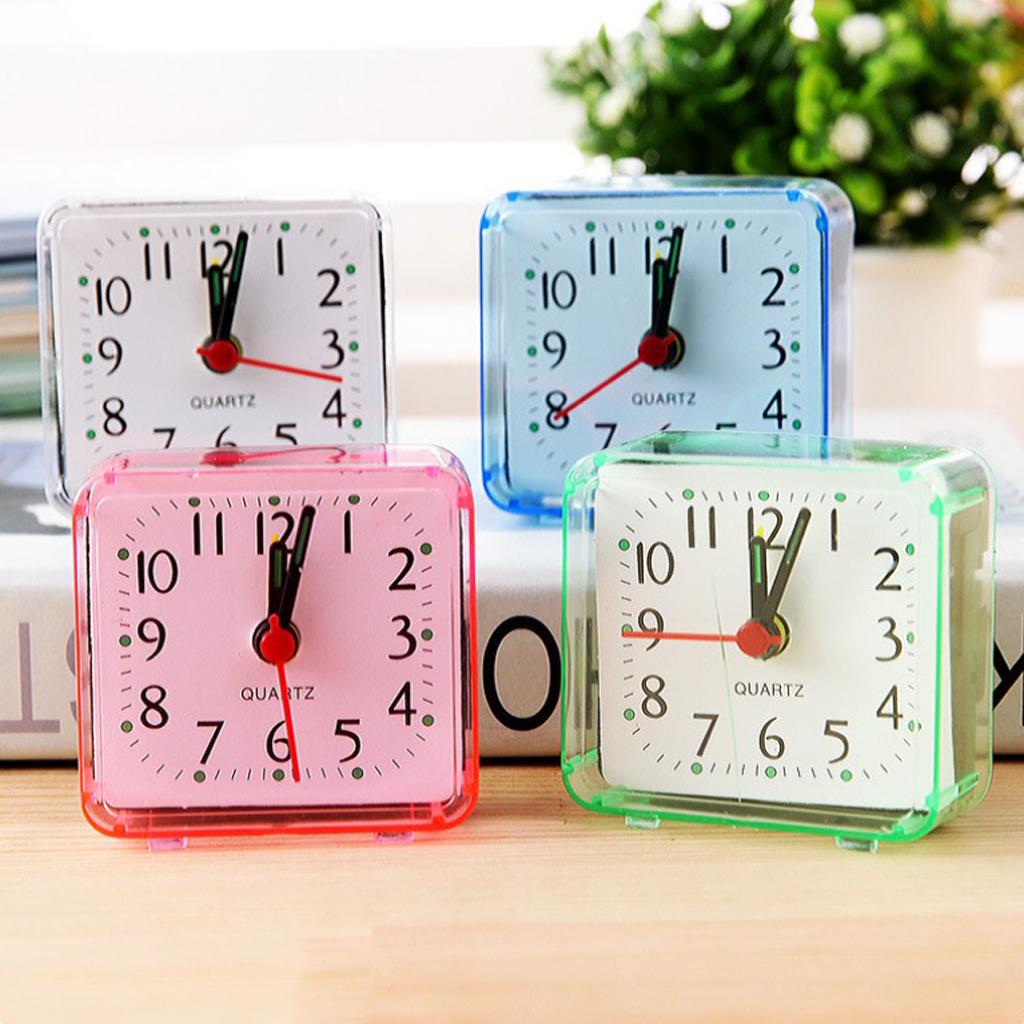 Mini Square Quartz Clock Travel Alarm Clock Bedroom Home Table Clock Green