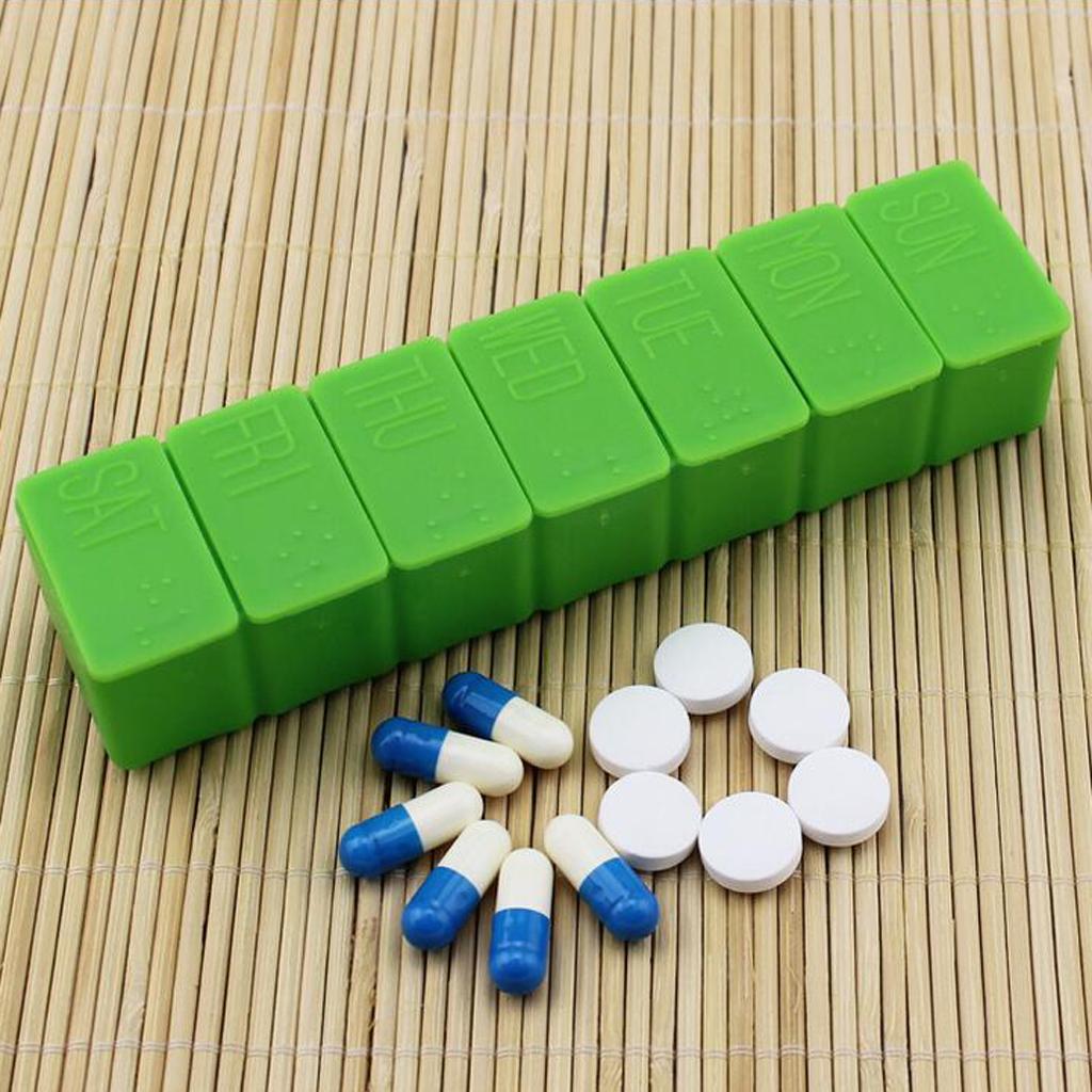 Pill Box Week Medicine Tablet Storage Vitamin Dispenser Organiser Green