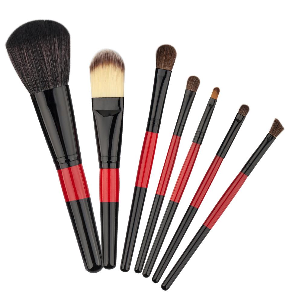 7 Pcs Set Foundation Eyeshadow Black & Red Wooden Handle Makeup Brush