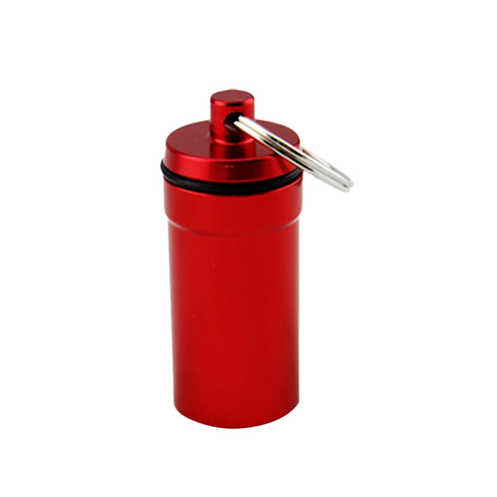 Airtight Pill Box Case Holder Container Alloy Capsule Bottle Keychain Red