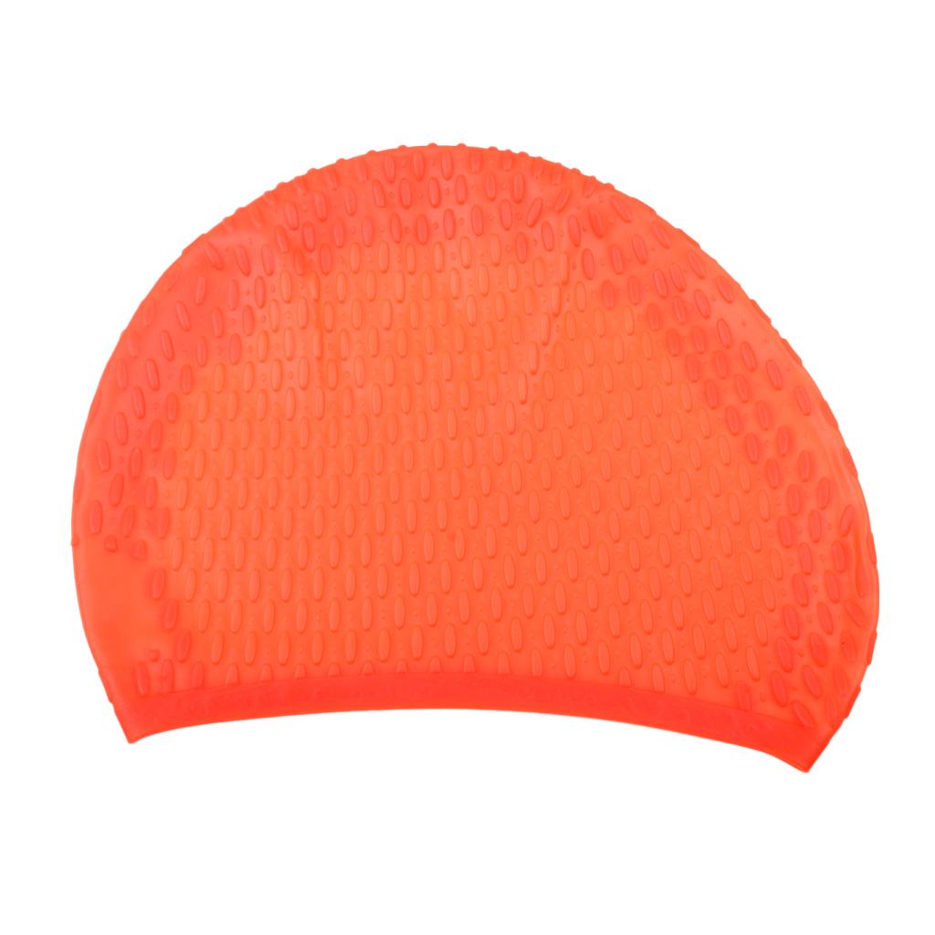 Adult Sports Silicone Textured Bubble Swim Cap Swimming Pool Hat Orange