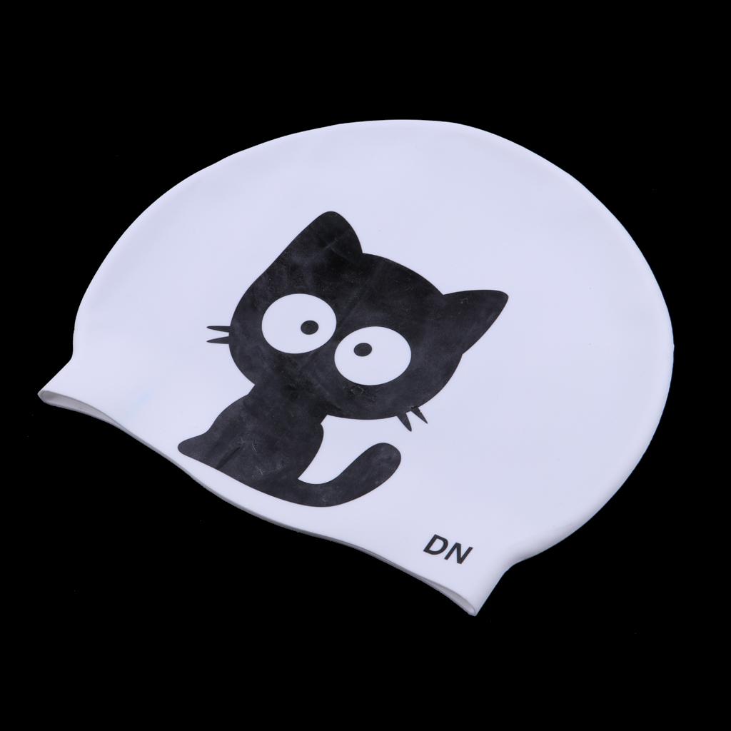 Unisex Durable Silicone Swim Cap Waterproof Swimming Pool Hat Cat Collins