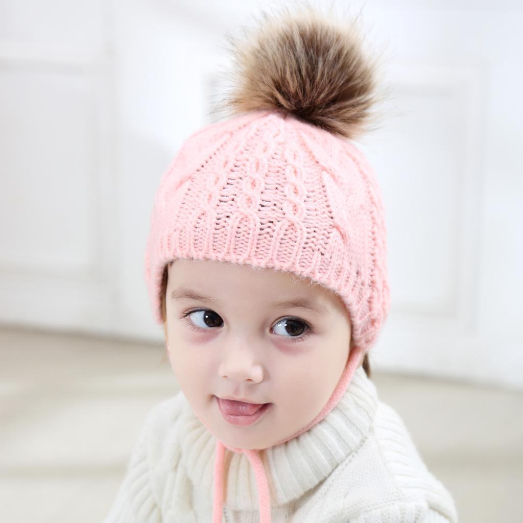 Newborn Baby Girl Boys Warm Winter Earflap Crochet Knit Beanie Ball Pom Hat