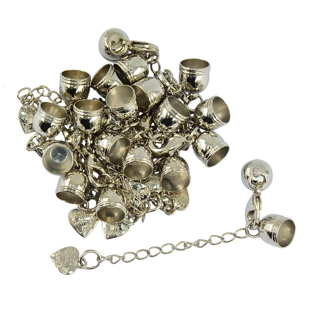 10Pcs Crimp End Caps With Lobster Clasp And Extender Chain Silver