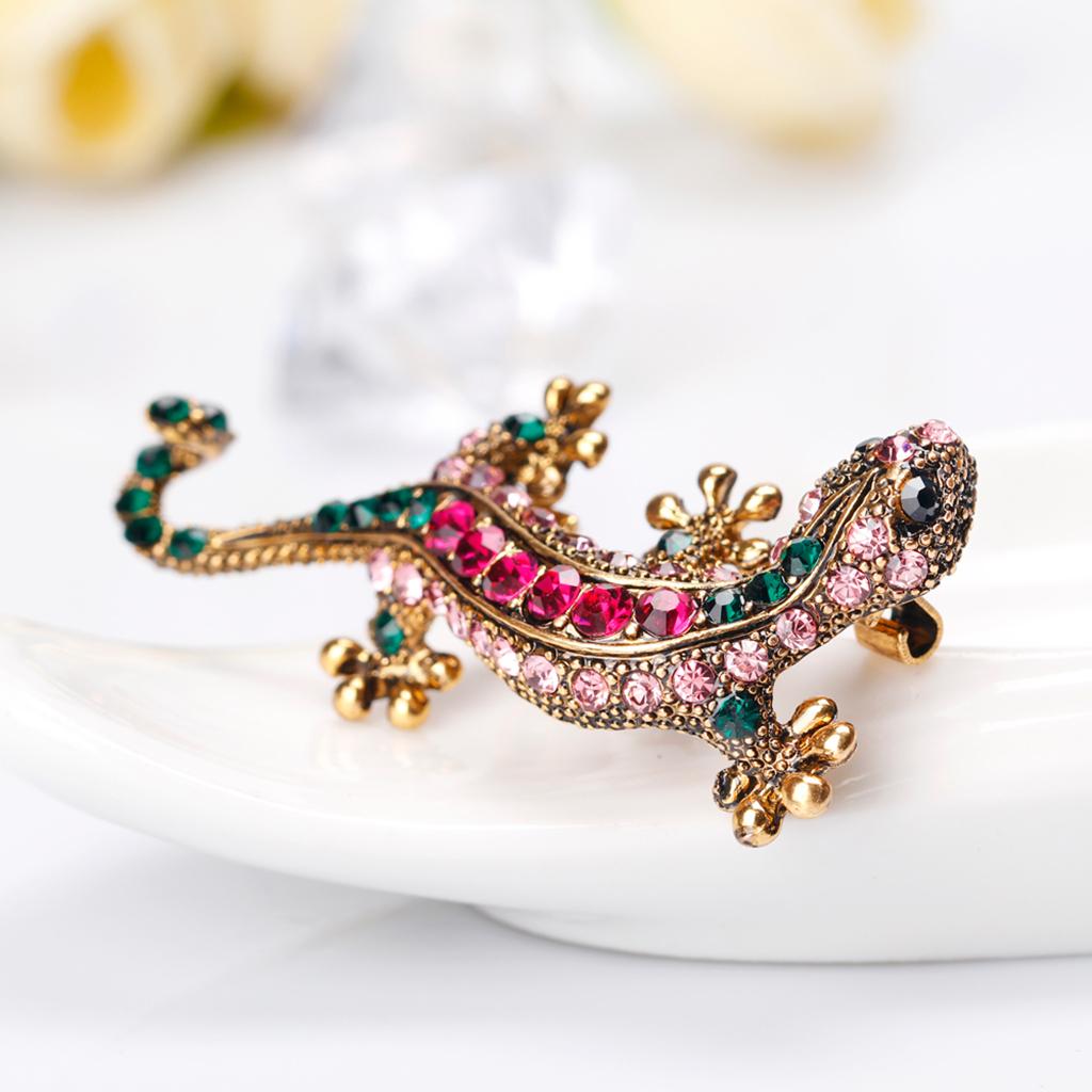 Rhinestone Chameleon Lizard Animal Brooch Lapel Pin Fashion Jewelry