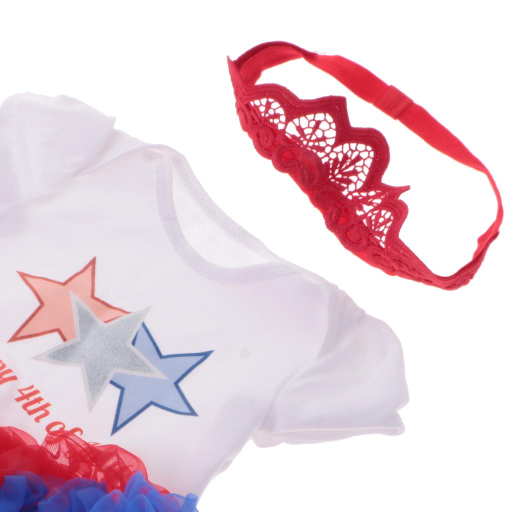 Happy 4th of July Cotton Infant Baby Dress Jumpsuit Headband Star L