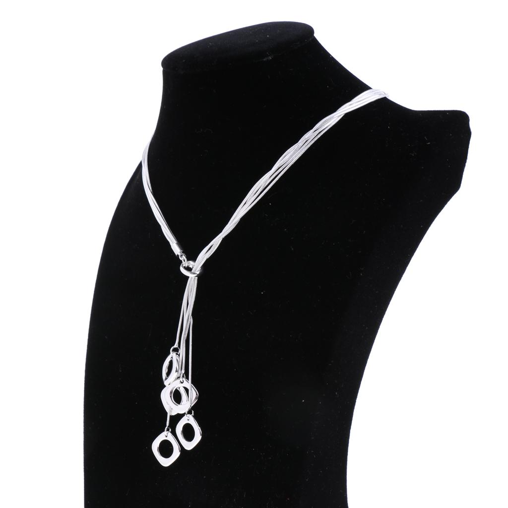 Punk Silver Alloy Multilayer Long Necklace Snake Chain Square Tassel Pendant