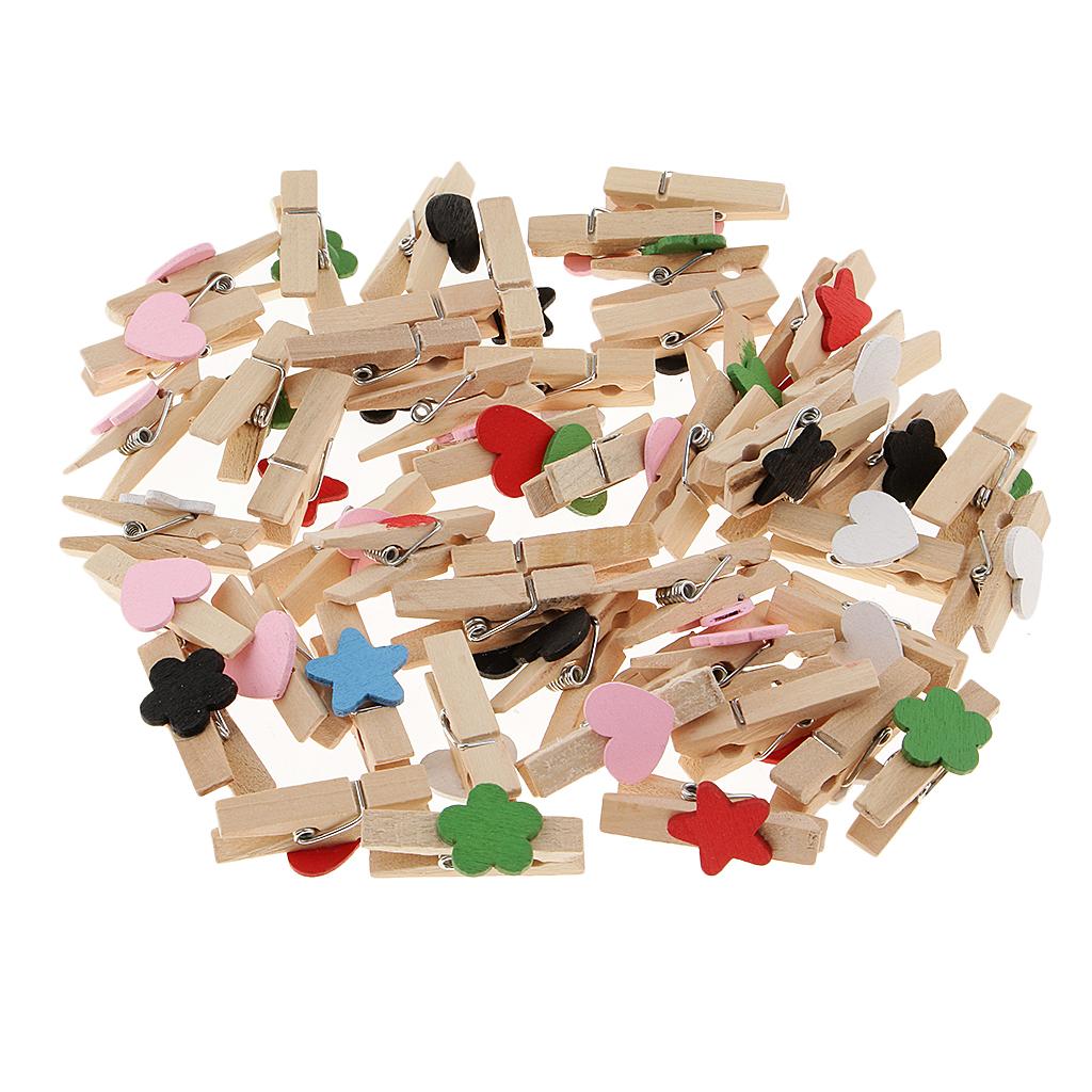 50 Pieces Colored Mini Love Heart & Star Wooden Clothespin Office Supplies Craft Clips DIY Clothes Photo Paper Peg Clothespins 35x17x10mm