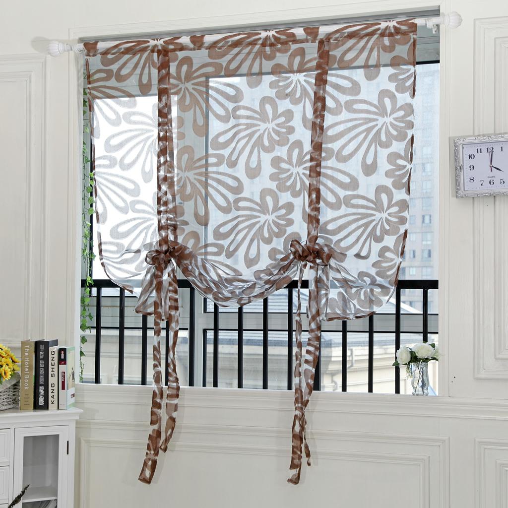 Beauty Flower Roman Curtain Sheer Tie Up Window Balloon Shade Sheer Voile 