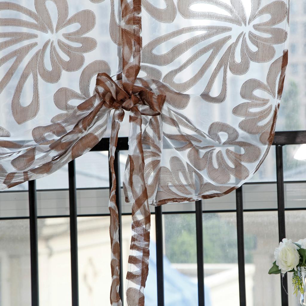 Jacquard Polyester Roman Window Curtain Sheer Voile #2 Coffee 100x160cm