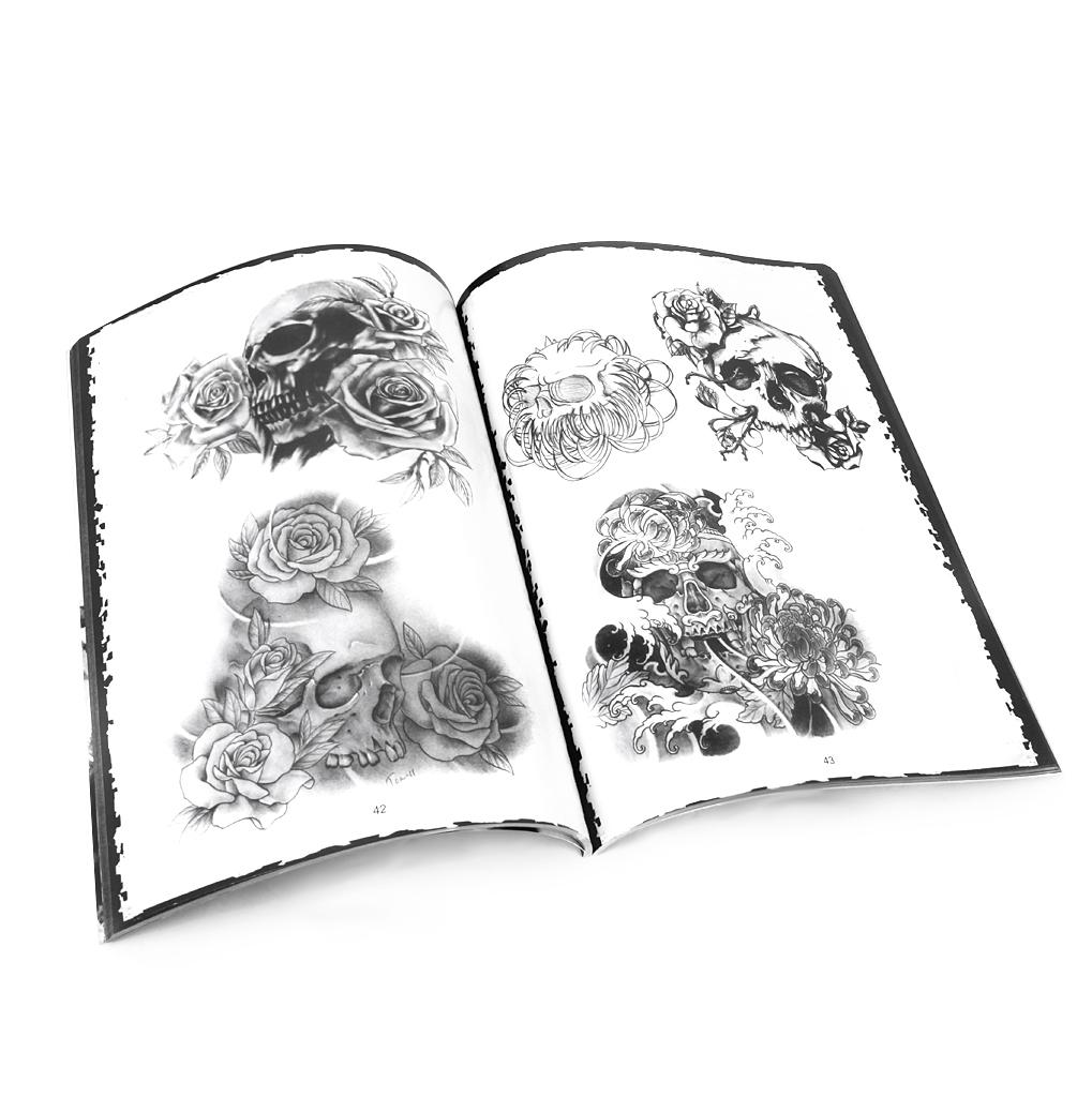 Tattoo Supplies Reference Book Picture Instruction Sheet Flash Art Skull Skeleton Pattern Black White