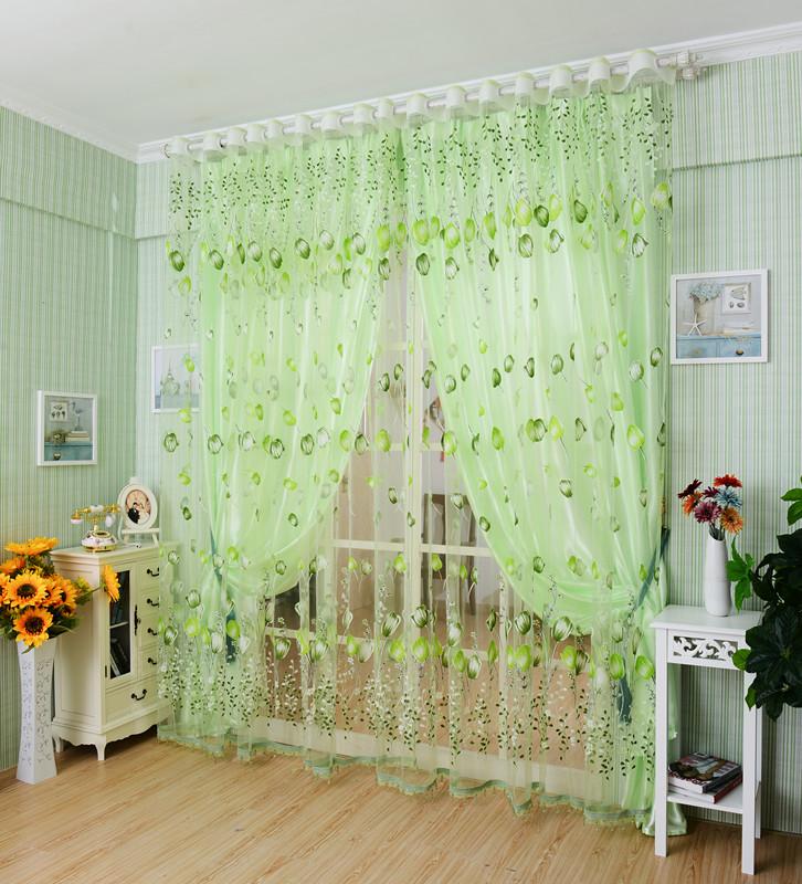 Tulip Tulle Voile Door Window Curtain Drape Sheer Scarf Valance Green 1x2M