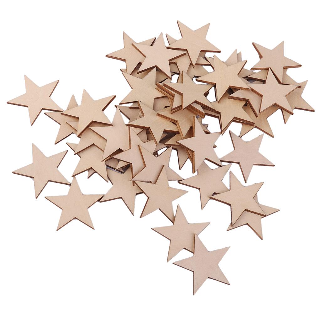 3mm Thick Star Shape Wooden Embellishments for DIY Crafts 50pcs 40mm  