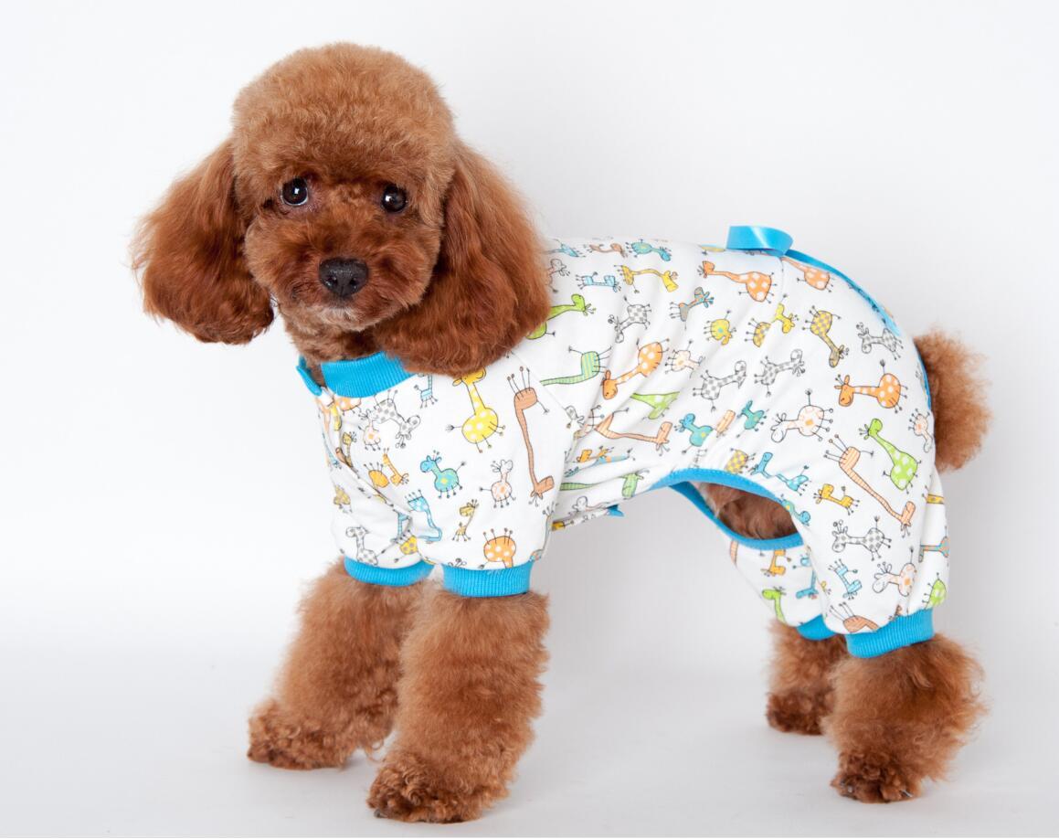 Pet Dog Puppy Cotton Clothes Soft Pajamas Cartoon Jumpsuit Apparel Blue XL