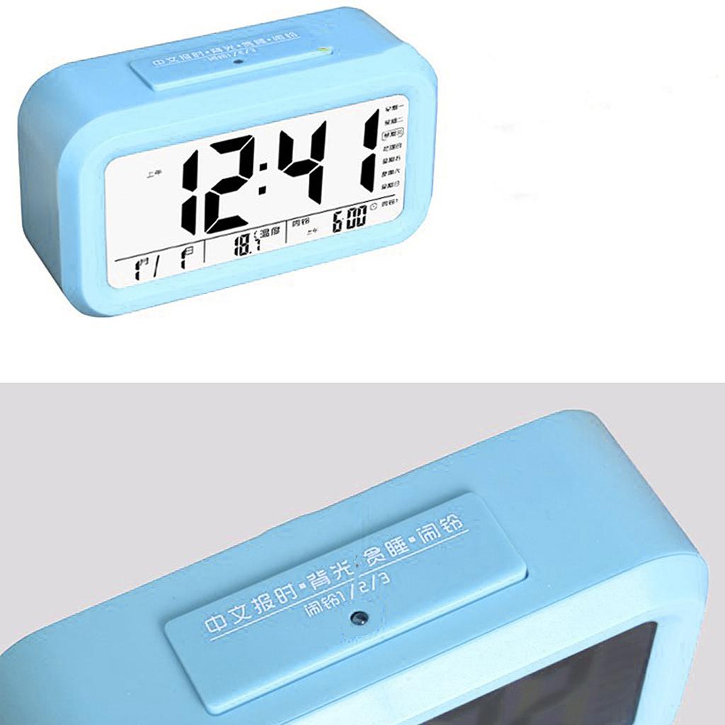 Digital Luminous Electronic Alarm Clock with Date Temperature Display Blue