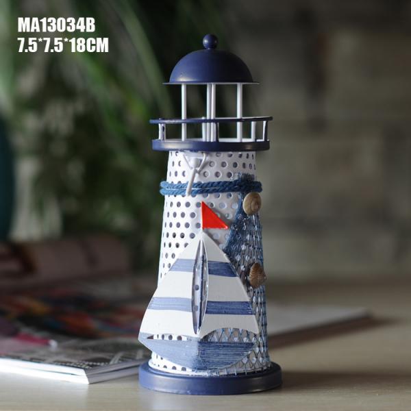 Wrought Iron Nautical Lighthouse Lantern Candle Holder 18cm Stripe sailing