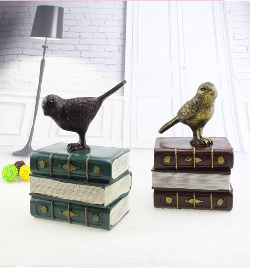 Vintage Birds Stand On Books Coin Bank Money Saving Box Piggy Banks Green
