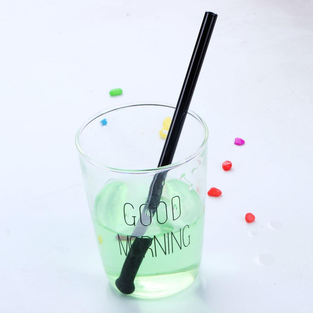 Creative Reusable Glass Tube Drinking Straw With Cleaning Brush Black