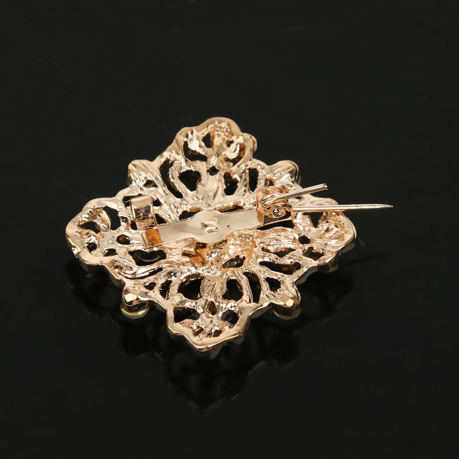 12pcs Flower Shape Gold Plated Rhinestone Golden Brooches Small