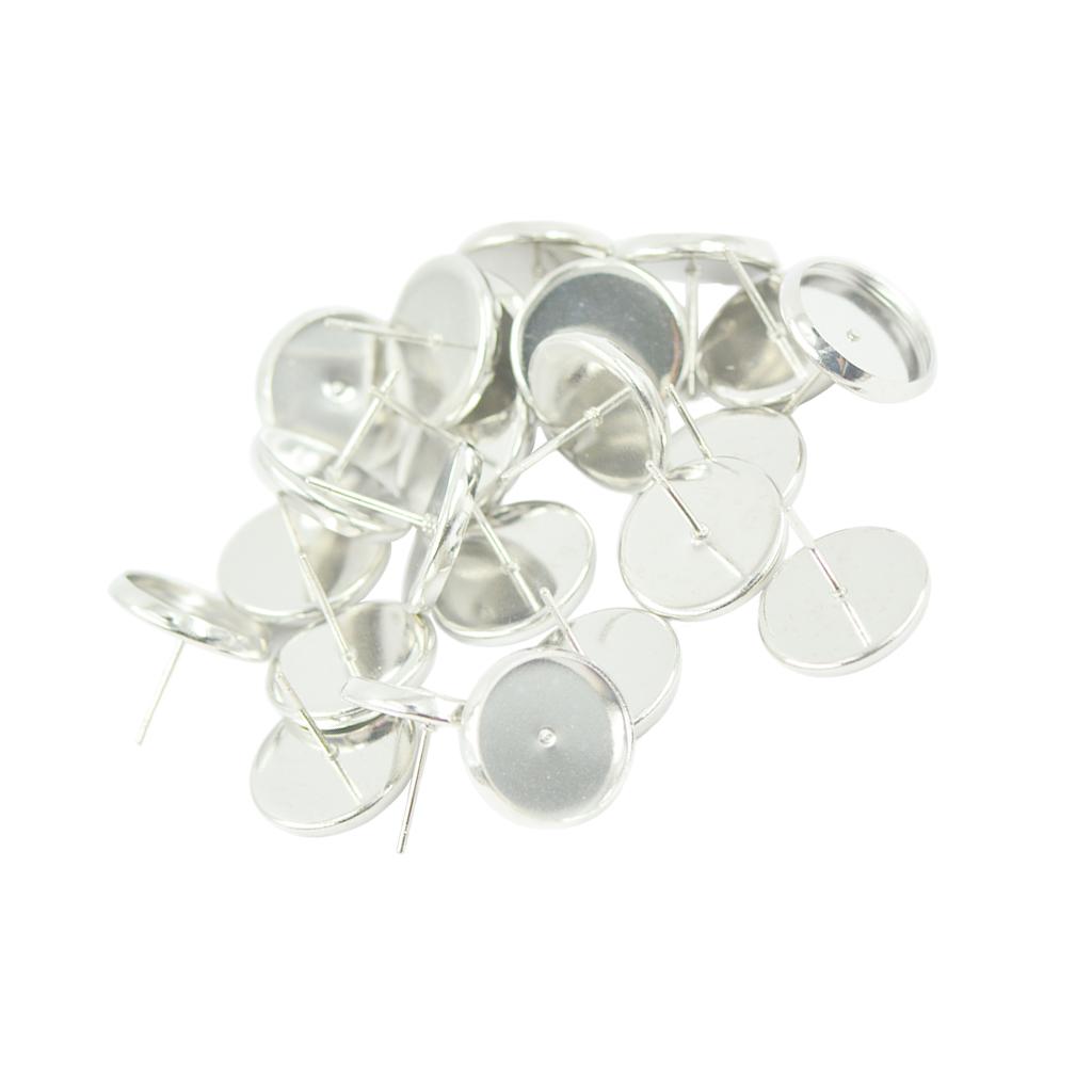24 Pieces Round Earrings Blank Bezel Setting For 12mm Cabochon Silver white