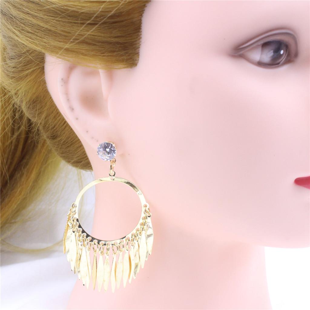 Full Metal Waterdrop Tassel Rhinestone Stud Earring Lady Charms Jewelry