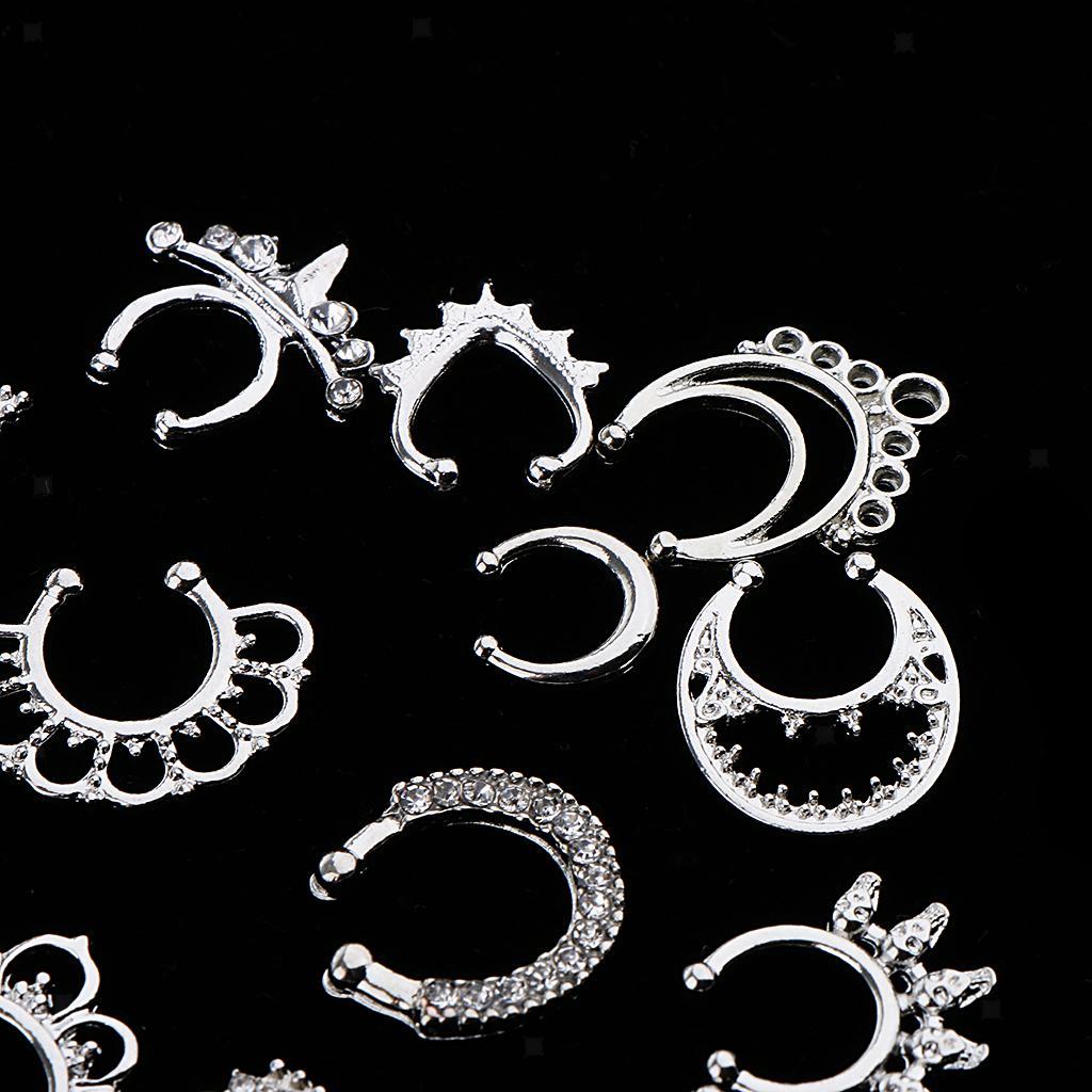 21pcs Fake Septum Clicker Crystal Nose Ring Assorted Design Hanger Clip On