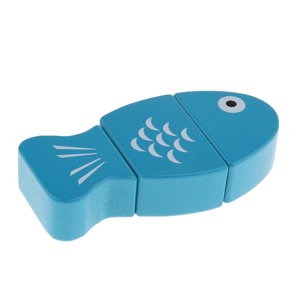 Wooden Magnetic Connected Green Fish Kids Kitchen Cutting Food Pretend Toy
