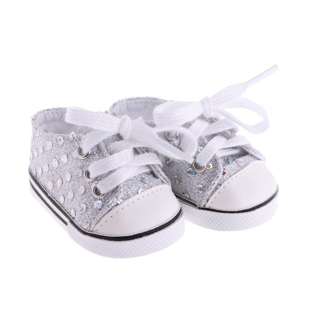 1 Pair of Sequin Sneakers Shoes for 18inch Dolls Clothes White
