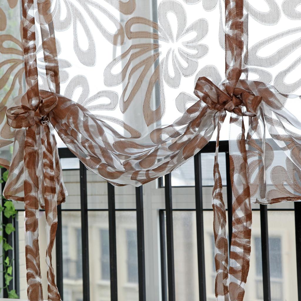 Jacquard Polyester Roman Window Curtain Sheer Voile #3 Coffee 120x160cm