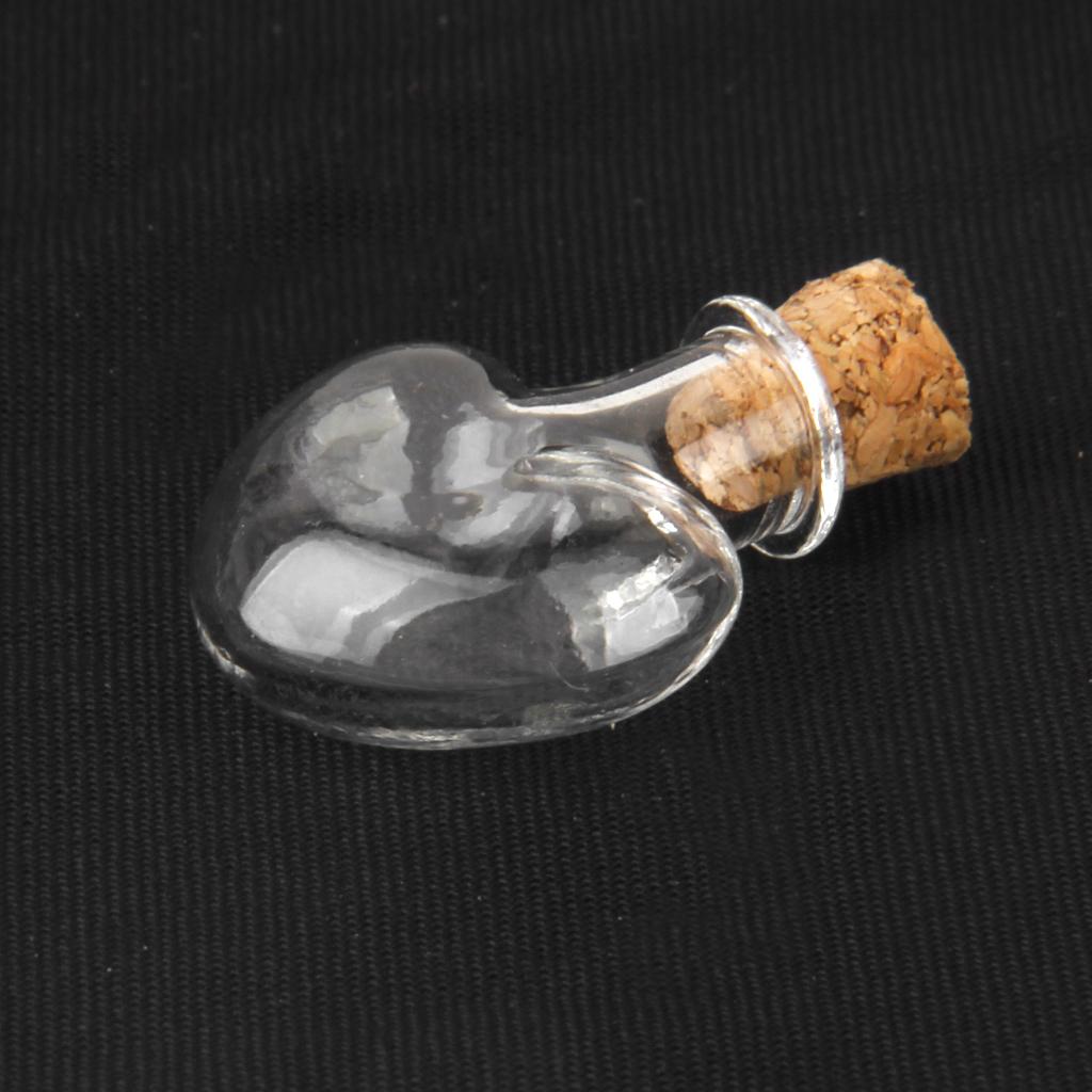Mini Glass Bottle Heart Jars Vials Wish Bottles Make Love Note Cork 10Pcs