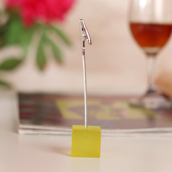 Cube Wire Memo Holder Paper Note Clip - Translucent Yellow