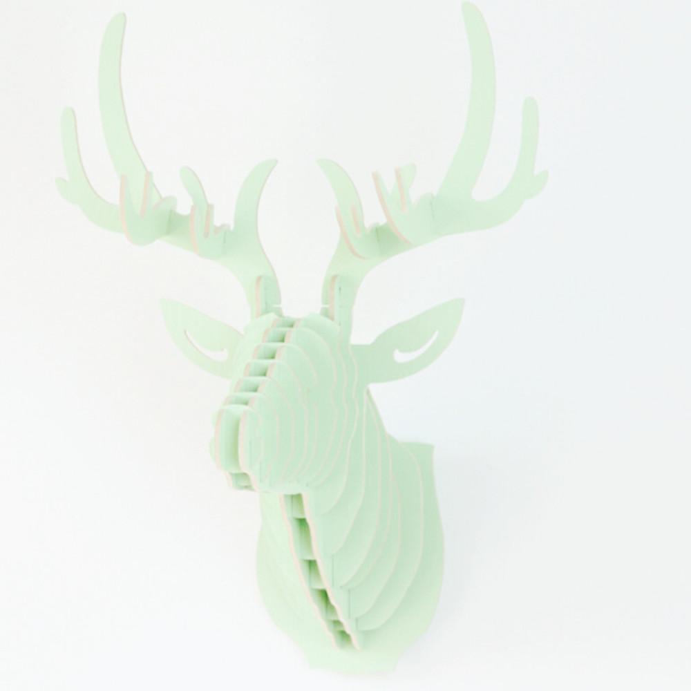 3D Wooden Deer Wall Hanging Animal Wildlife Head Sculpture -Light Green