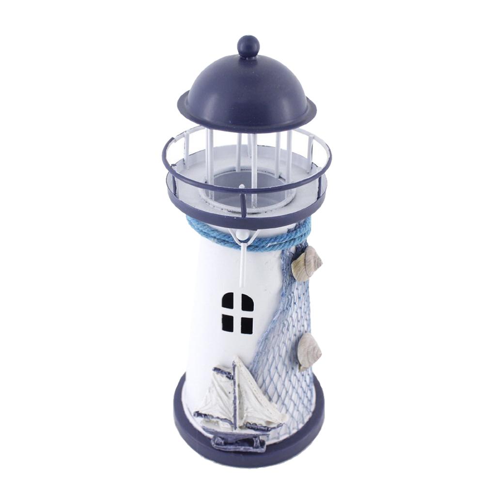 Wrought Iron Nautical Lighthouse Lantern Candle Holder 18cm Sailing White