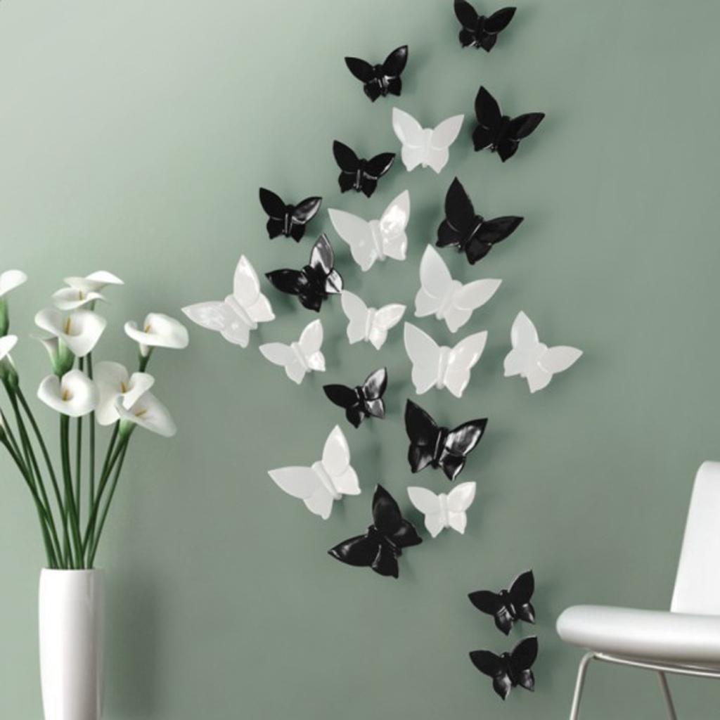 3D Butterfly Resin Wall Hanging Ornament Wall Sticker Art Decal M Black