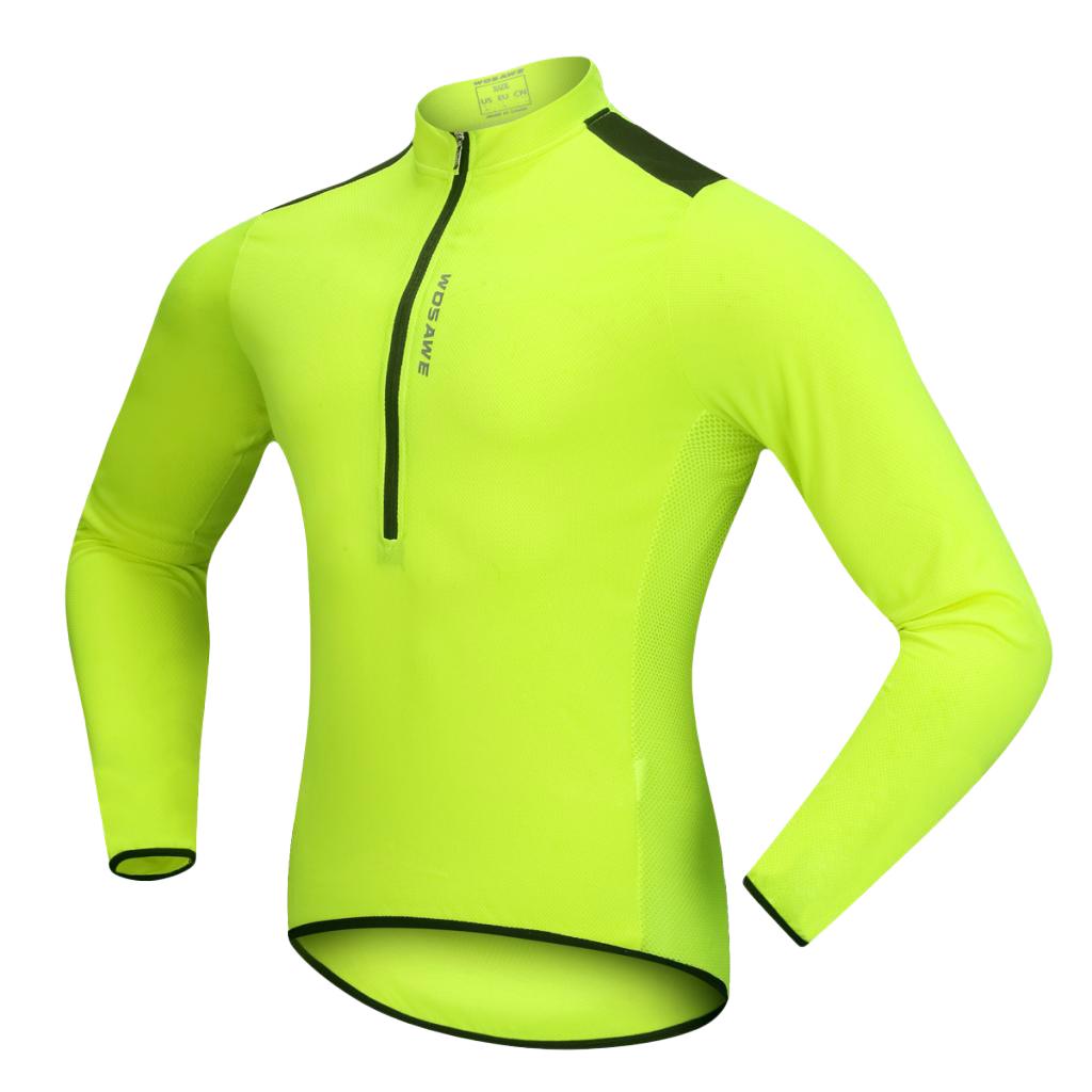 Cycling Long Sleeve Jersey Top Jacket Bicycle Shirt Clothing Fluo Green L