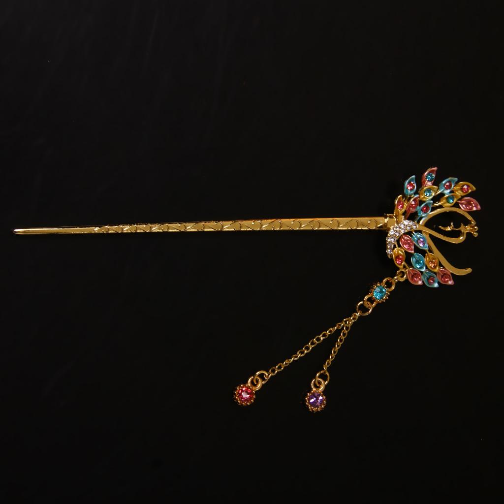 Vintage Retro Ethnic Coloured Crystal Cluster Tassels Alloy Colorful Hairpin