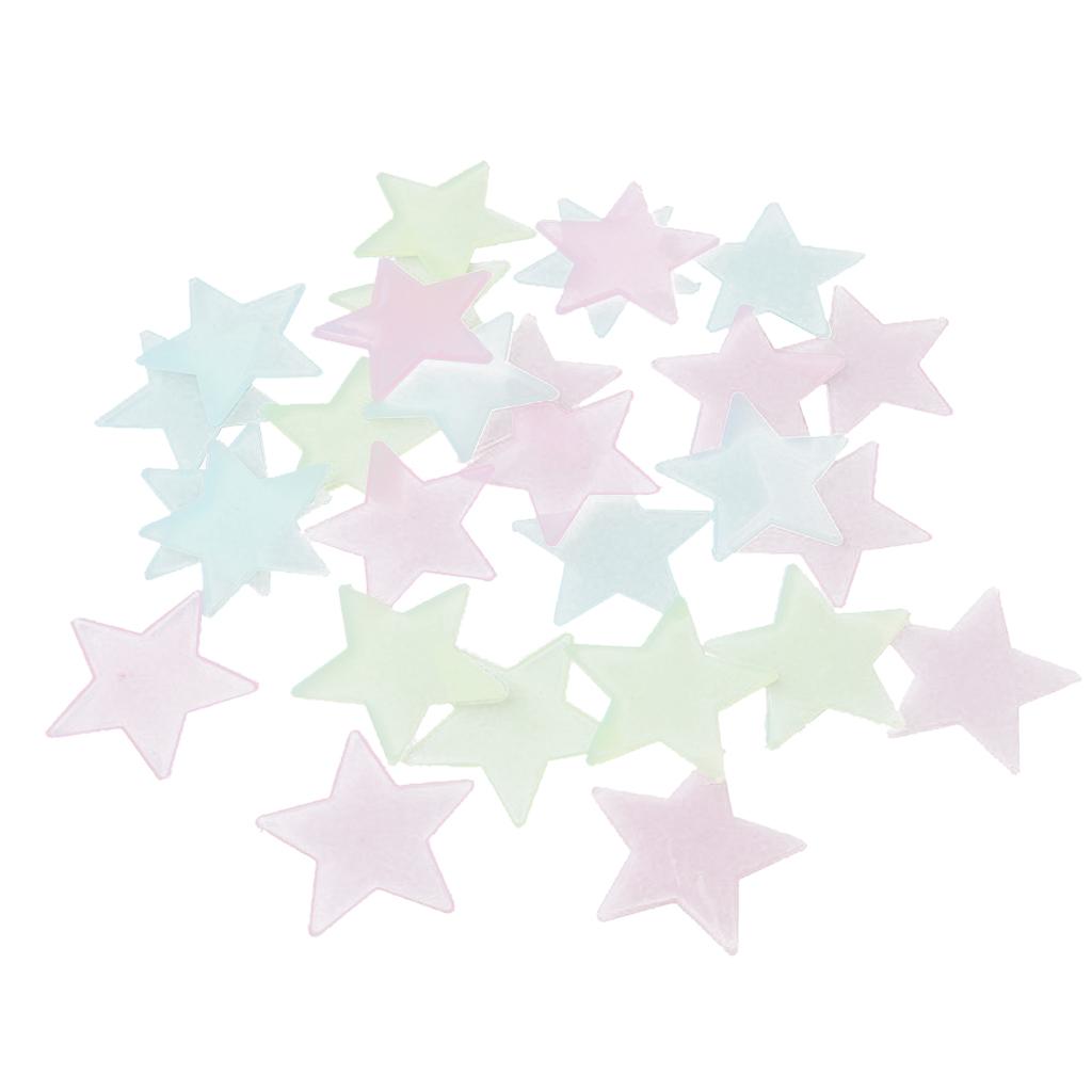 100x Wall Stickers Stars Luminous Glow In The Dark Plastic Multi 3.8cm