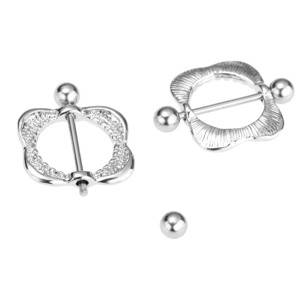 1 Pair Rhinestone Square Geometric Shield NippleRing Mamilo Jewerlry 14g