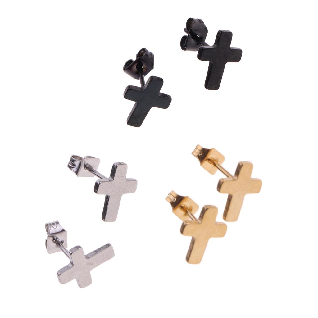 3 Pairs Stainless Steel Earrings Cross Studs Christian Earrings Piercing