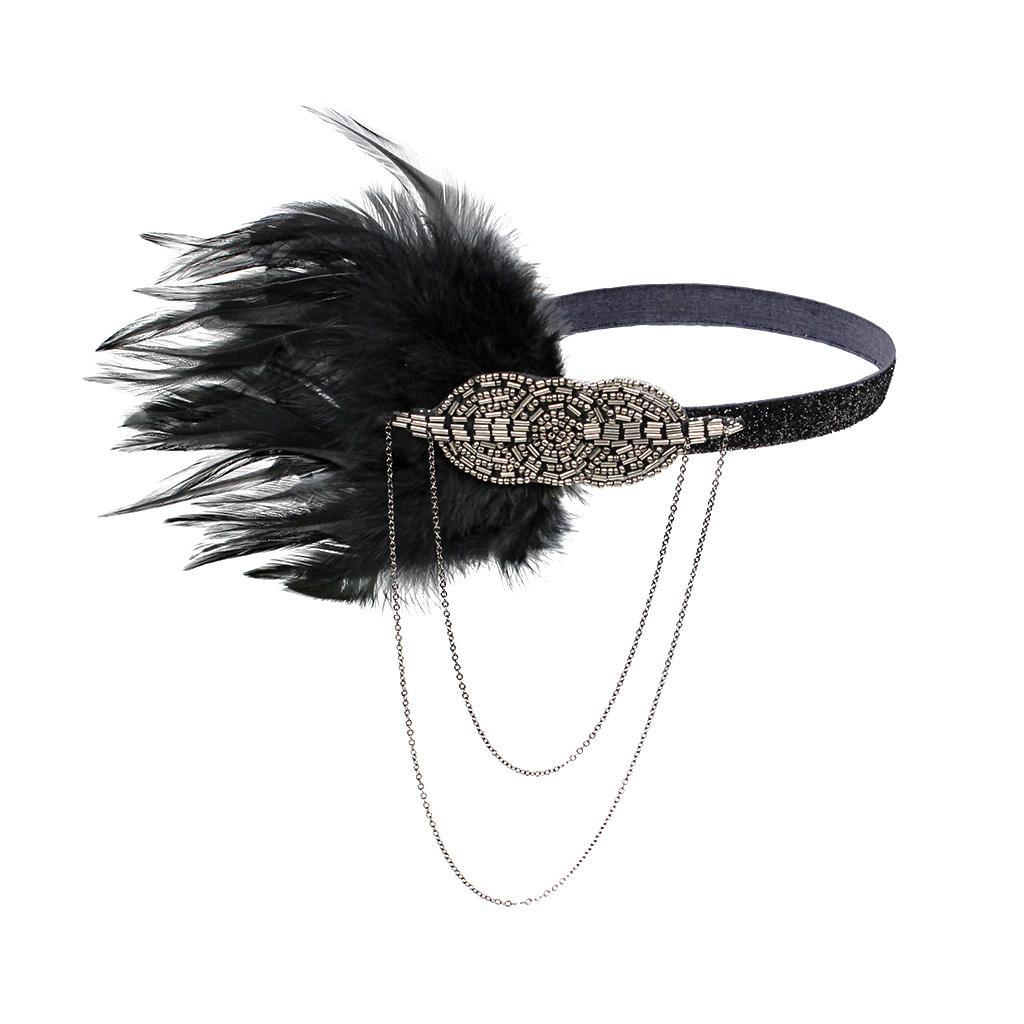 Vintage Rhinestone Feather Tassel Flapper Headband 1920s Great Gatsby Headdress