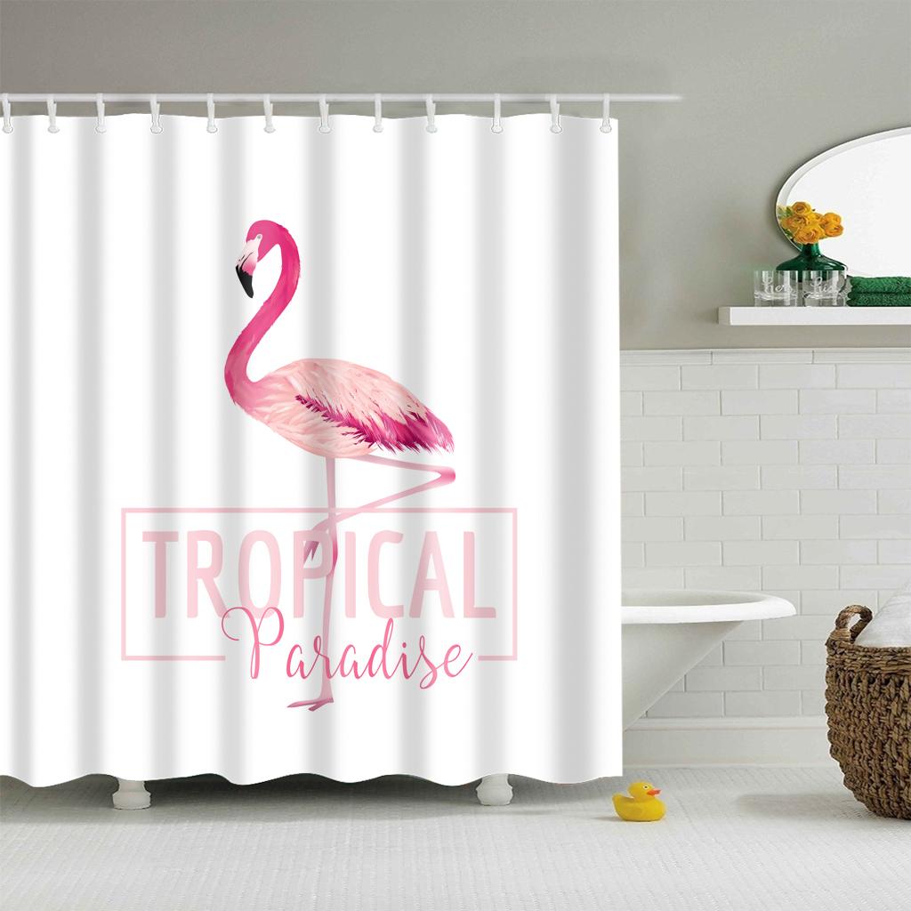 Bathroom Extra Long Fabric Flamingo Bath Shower Curtain With 12 Hooks 5
