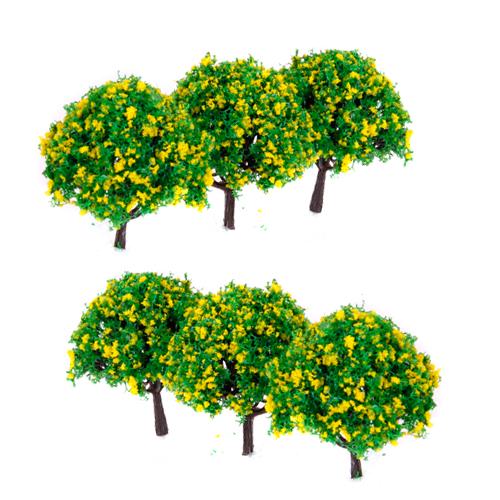 20pcs 2.8 inch Scenery Landscape Train Model Trees w/ Yellow Flowers - Scale 1/100