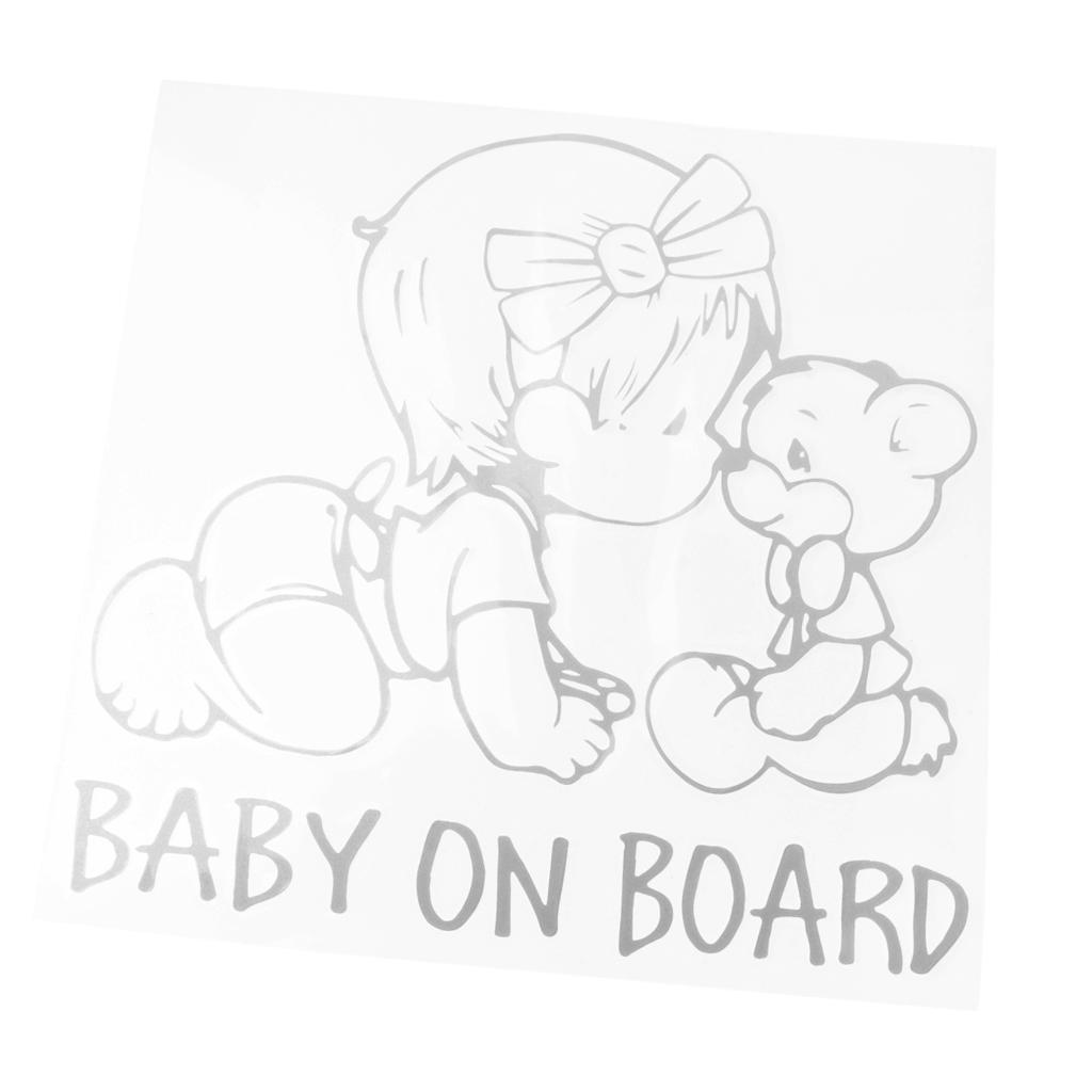 BABY ON BOARD and Teddy Bear Car Window Reflective Vinyl Decal Sticker White