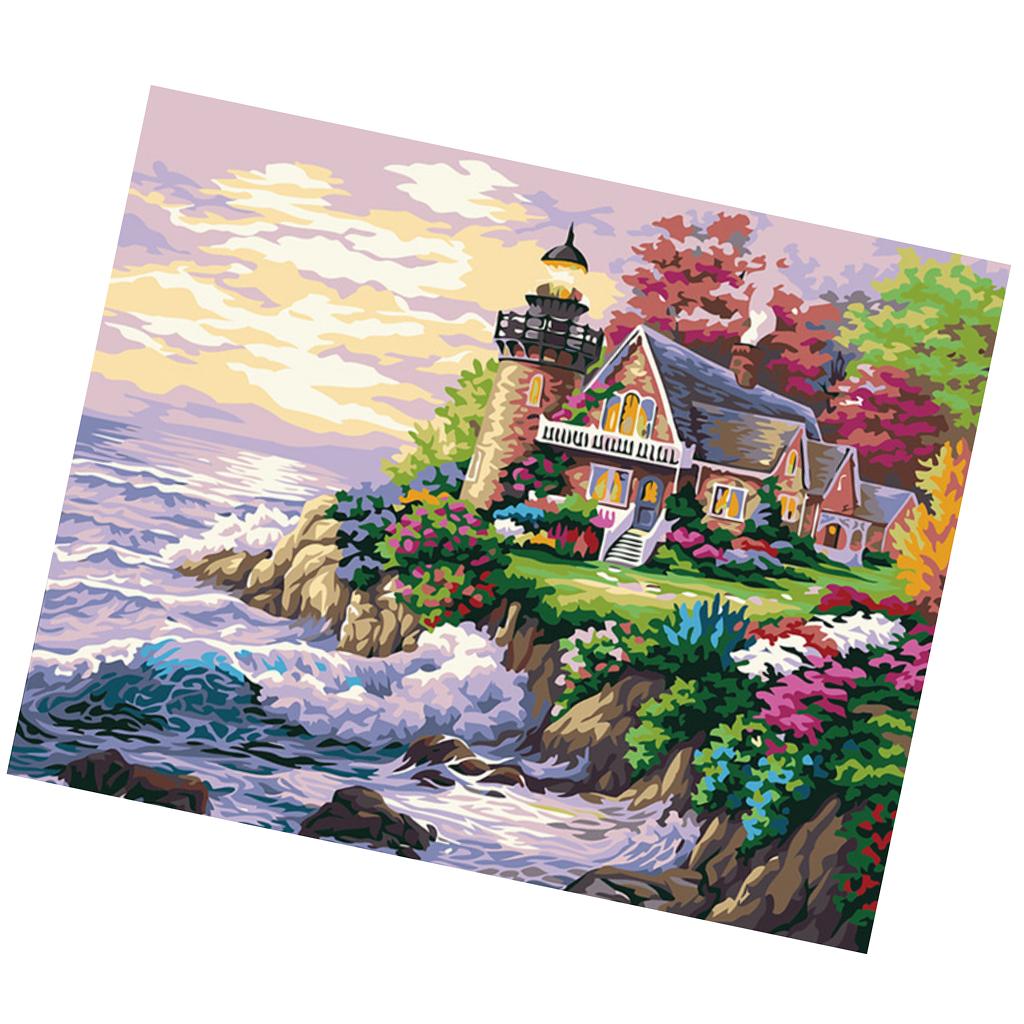 Frameless DIY Painting By Numbers Canvas Painting Art Picture Seaside villa