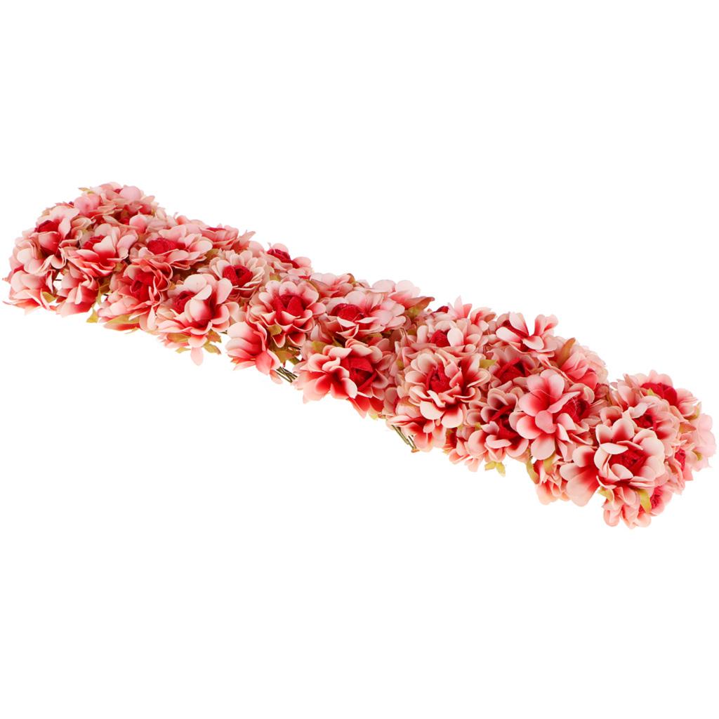 60x Wire Silk Plum Blossom Flowers Wedding Hair Clip Wreath DIY Red